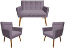 Ver imagem 1 de Kit Namoradeira + 2 Poltronas Decorativa Onix Suede Rosê Pés Madeira Mz Decor