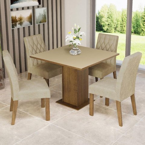 Conjunto Sala De Jantar Mesa Tampo De Madeira 4 Cadeiras Ru