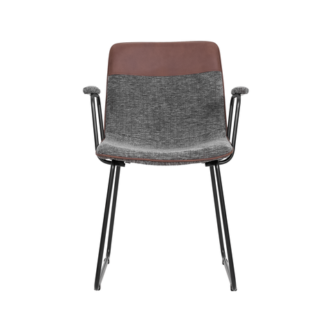 Cadeira Linea Contemporânea Tecido e Couro Sintético Marrom Waw Design