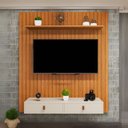 Ver imagem 3 de Painel para Tv 50 Polegadas Ripado 120cm Rack Suspenso Puxadores Couro Corrediças Telescópicas Inten