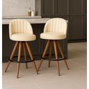 Ver imagem 1 de Kit 2 Banquetas Lara Giratórias em Madeira Mel com Courino Palha – Exclusiva Courino Durango Palha