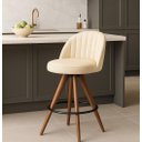 Ver imagem 2 de Kit 2 Banquetas Lara Giratórias em Madeira Mel com Courino Palha – Exclusiva Courino Durango Palha