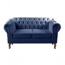 Ver imagem 1 de Sofá Dom Pedro 2 Lugares 155cm Azul Veludo Clássico Fixo Bella Decor
