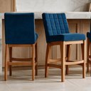 Ver imagem 1 de Kit 02 Banqueta Baixa Cozinha Bancada Bar Sala Jantar Fixa Mila L02 Suede Azul Marinho - Lyam Decor
