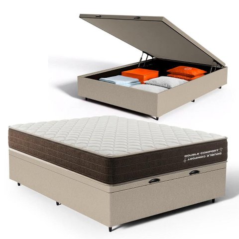 Cama Box Baú Casal com Colchão de Espuma D33 Double Comfort 138x188x62cm