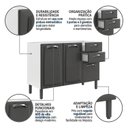 Ver imagem 7 de Balcão de Cozinha em Aço 3 Portas 2 Gavetas sem Tampo com Prateleira e Pés Reguláveis 120x85x49cm