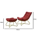 Ver imagem 1 de Poltrona Costela Luxo com Puff Eva Metal Dourado Veludo Vermelho
