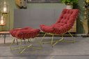 Ver imagem 2 de Poltrona Costela Luxo com Puff Eva Metal Dourado Veludo Vermelho