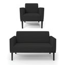 Ver imagem 2 de Conjunto Poltrona e Namoradeira Decorativa Isabella Pés Fixo em Madeira Preto Veludo Preto G19 - Gra