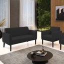 Ver imagem 1 de Conjunto Poltrona e Namoradeira Decorativa Isabella Pés Fixo em Madeira Preto Veludo Preto G19 - Gra