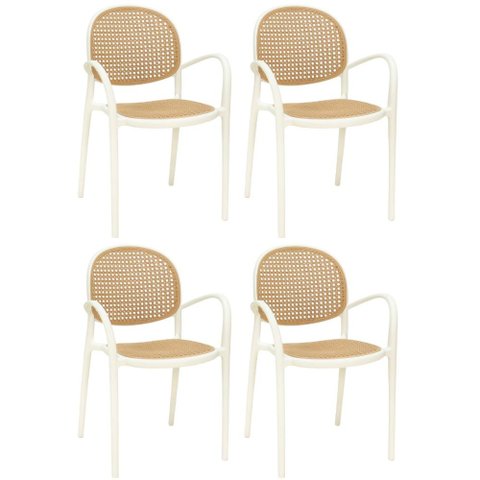 Kit 4 Cadeiras de Jantar Roma com Braço para Sala e Cozinha - Bege