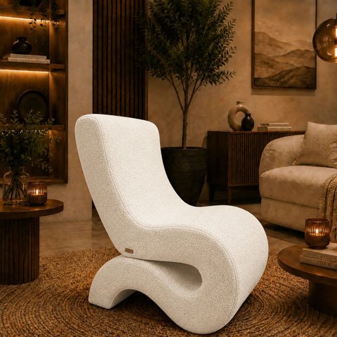 Poltrona Decorativa Marina Bouclê Design Orgânico Moderno