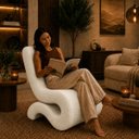 Ver imagem 2 de Poltrona Decorativa Marina Bouclê Design Orgânico Moderno
