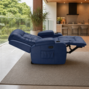 Ver imagem 2 de Poltrona Papai Reclinável Massagem Aquecimento Corino Azul Denim Premium Manual Fixa