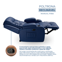 Ver imagem 3 de Poltrona Papai Reclinável Massagem Aquecimento Corino Azul Denim Premium Manual Fixa
