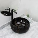 Ver imagem 3 de Kit Cuba Pia Louça Cerâmica Banheiro C/Torn e Vál Preta 62