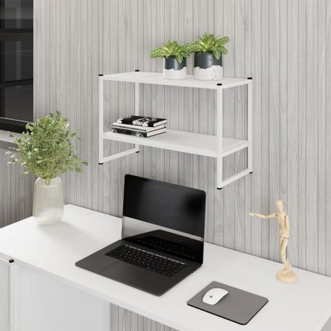 Nicho Parede Escritório 63cm X 28cm 2 Prateleiras F5 Office Cor:branco