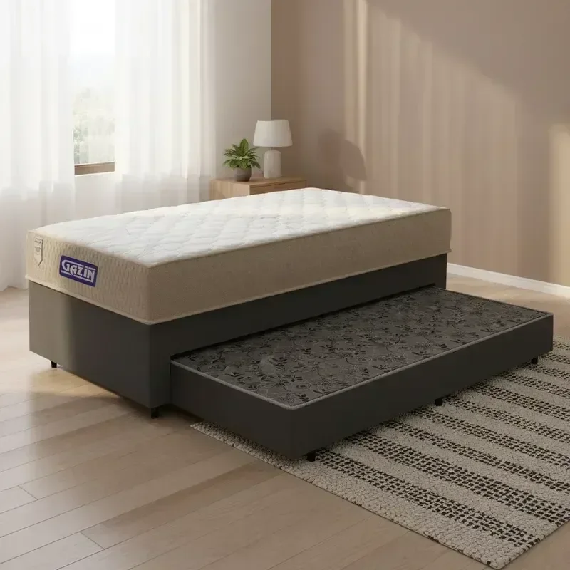 Cama Box + Colchão Gazin de Espuma D60 Double Face Force Plus + Auxiliar de Espuma Solteiro 88 cm
