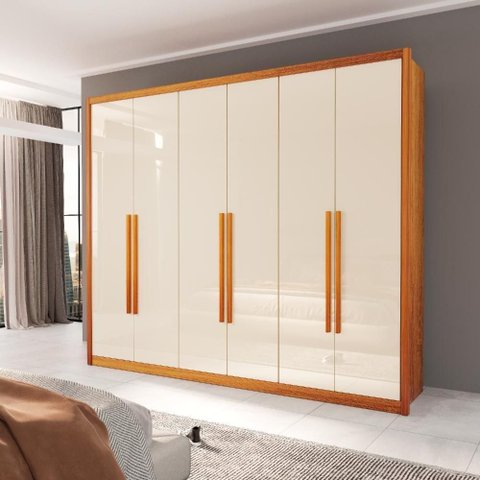 Guarda Roupa Casal Luca 6 Portas de Bater 6 Gavetas MDF Naturale-Off Bom Pastor Móveis 274cm