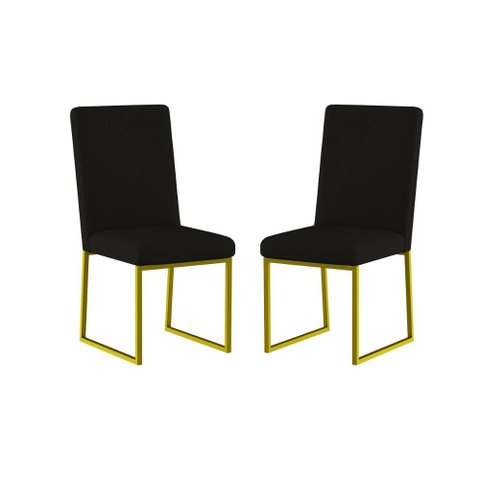 Kit 2 Cadeiras Estofadas Base de Ferro para Mesa de Jantar Cor:preto