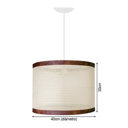 Pendente Luminária Ravena Redonda Cor Palha Indiana Sintética Ratan Fio Branco 150cm D40 - 3
