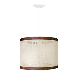 Pendente Luminária Ravena Redonda Cor Palha Indiana Sintética Ratan Fio Branco 150cm D40 - 2