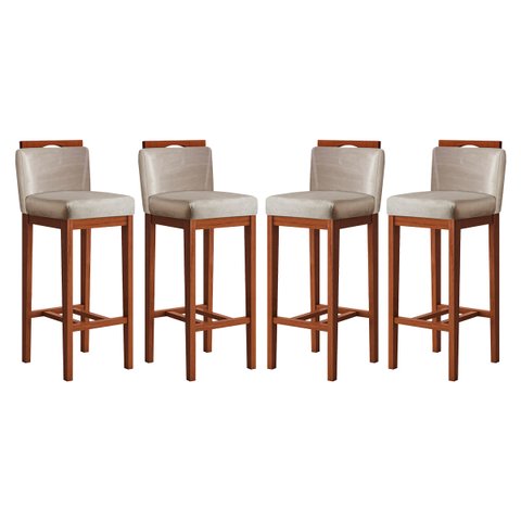 Kit 4 Banquetas Média para Bancada Ilha 38x92 Cm Líbia Madeira Maciça Suede Bege CCS