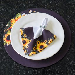 Kit Mesa Posta Sousplat 4 Lugares 12 Pçs Micropercal 200 Fios Girassol Amarelo (Capa+Guardanapo+ - 4