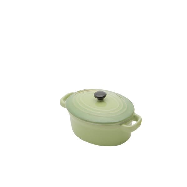 Mini panela oval porcelana, com tampa - Verde