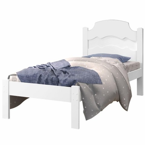 Cama Solteiro Iris Branco e Azul Branco com Colchão