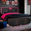 Ver imagem 2 de Kit Quarto Gamer Baú e Painel Fighter Usb 160cm Cama Queen:preto e Pink