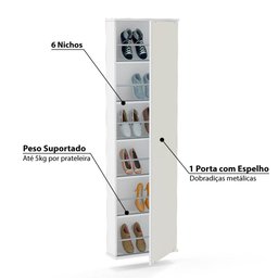 Sapateira Compacta com Espelho e 5 Prateleiras para 12 Pares Itabuna - Branco - 3