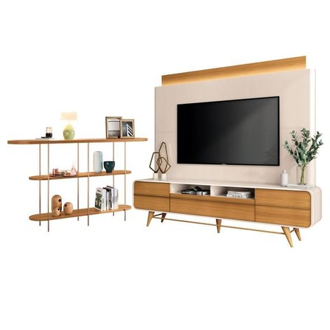 Estante Home Theater Nobre Off White Cinamomo e Aparador Infinity Cinamomo – Hb Móveis