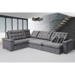 Sofá Manchester 2.63mx3.83m de Canto, Retrátil e Reclinável - Chumbo