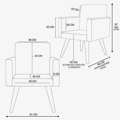 Cadeira Estofada Poltrona para Sala Quarto – Balaqui Decor Cor:Preta - 4