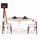 Ver imagem 2 de Mesa de Jantar Saarinen Oval 198x122 cm Tampo Quartzito Taj Mahal e Base Laca Branca