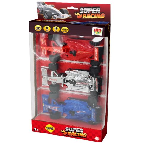 Kit com 3 Carro Fricçao Pull Back Super Racing Dm Toys