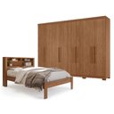 Ver imagem 1 de Guarda Roupa Casal 8 Portas 4 Gavetas Master New com Pés e Cama Casal Invicta Jatobá Acetinado -