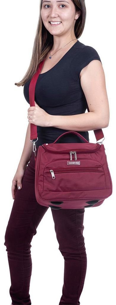 Maleta Frasqueira Viagem Transversal Impermeável Necessaire Pequena Mão Viagem Tiracolo Alça - Verme - 5