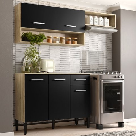 Armário Cozinha Compacta Arizona Tiny Carraro - Carvalho/preto