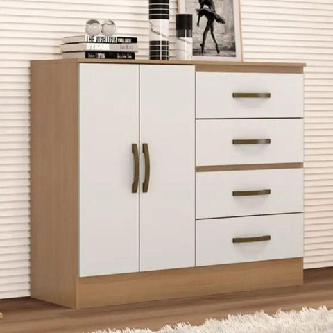 Cômoda Gaveteiro Maia 4 Gavetas Nature Off White Leão Móveis