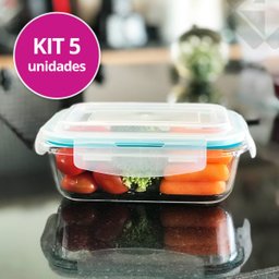 Kit 5 Potes Vidro Hermético 640Ml Marmita Fit Micro-ondas - 2