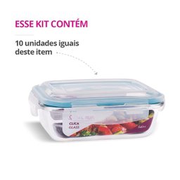 Kit 10 Potes Vidro Hermético 640ml Marmita Micro-ondas - 3 Kit 10 Potes Vidro Hermético 640ml Marmita Micro-ondas - 3