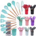 Ver imagem 7 de Jogo Colheres Conjunto Talheres Bamboo Kit Utensílios de Cozinha Completo 12 Peças Silicone Alta Res