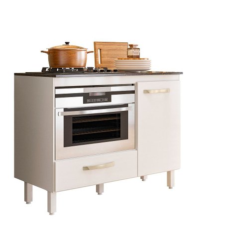 Balcão para Cooktop 4 Bocas de Cozinha com Nicho para Micro-Ondas Fit Branco Nicioli