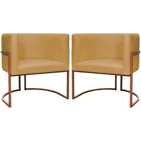 Kit 2 Poltronas para Sala de Recepção Luna Suede Cores Base de Ferro Bronze