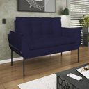 Ver imagem 1 de Poltrona Sofá Luxo Base Metal Preto Recepção Escritório Cor:azul Marinho