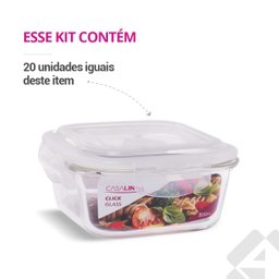 Kit 20 Potes Vidro Hermética Trava Quadrado 800ml Marmita - 2