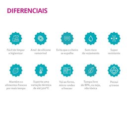 Kit 10 Potes Vidro Hermetico 1040ml Retangular - 5 Kit 10 Potes Vidro Hermetico 1040ml Retangular - 5