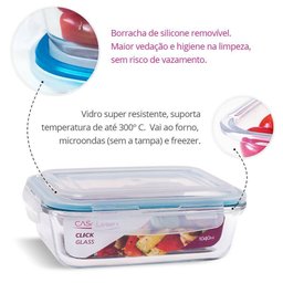 Kit 10 Potes Vidro Hermetico 1040ml Retangular - 3 Kit 10 Potes Vidro Hermetico 1040ml Retangular - 3